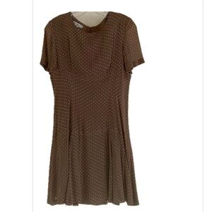 Women’s Brown and Cream Mini Short Sleeves Dress